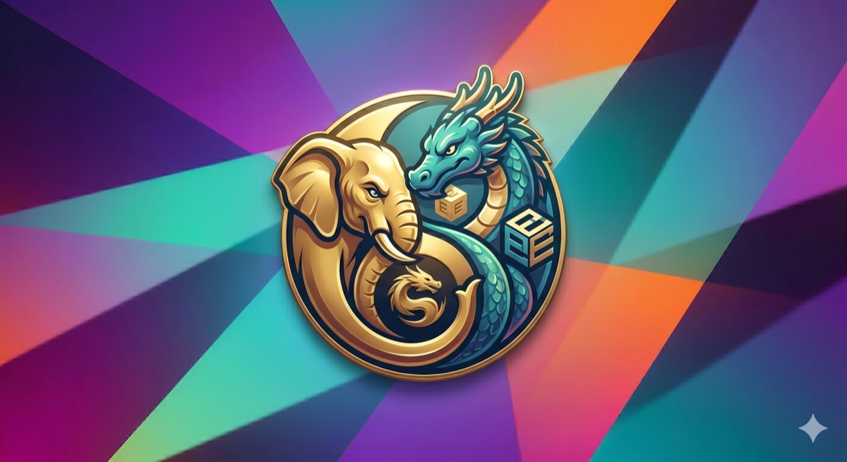 elegonn — gold elephant and teal dragon emblem